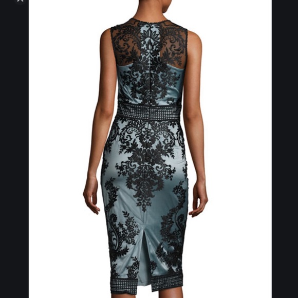 THEIA - Sleeveless Two-Tone Illusion Embroidered Lace Cocktail Dress - Picture 2 of 5
